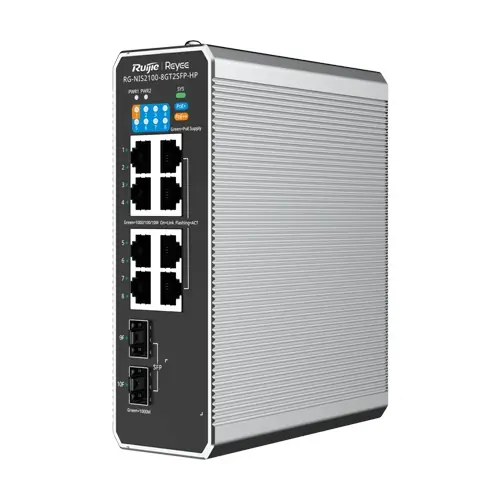 Popular Switch industrial 7 x RJ45 1G PoE+, 1 x RJ45 1G PoE++, 2 x SFP, L2 Cloud Management - Ruijie RG-NIS2100-8GT2SFP-HP