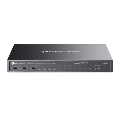 Switch 8 x RJ45 10/100 Mbps PoE, 2 x RJ45 1G, 1 x SFP 1G, Buget PoE 65W, Unanaged - TP-Link Omada DS111P Reducere specială
