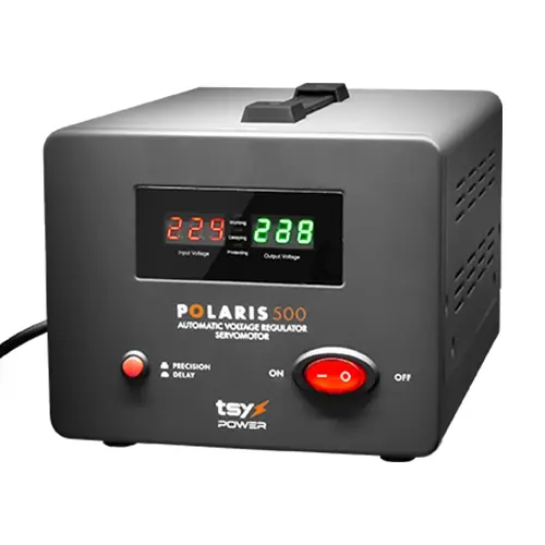 Regulator de tensiune cu servomotor, 500VA, tensiune la intrare 150-260V, delay 6-180s AVR-POLARIS-500VA Cel mai vândut