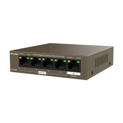Switch 4 x RJ45 1G PoE Out 802.3af, 1 x RJ45 1G PoE IN, Unmanaged - IP-COM G1105PD Preț redus