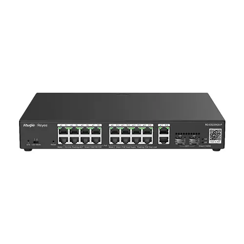 Preț promoțional Switch L2, 16 x RJ45 1G PoE, 2 x SFP 1G, 2 x RJ45 1G, Cloud Management - Ruijie Reyee RG-ES220GS-LP