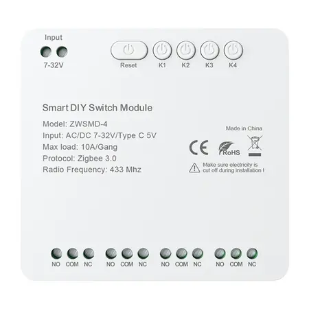 Comutator de releu ZigBee cu 4 canale cu contact fără tensiune DC 32V Avatto ZWSMMD-4-32V Reduceri