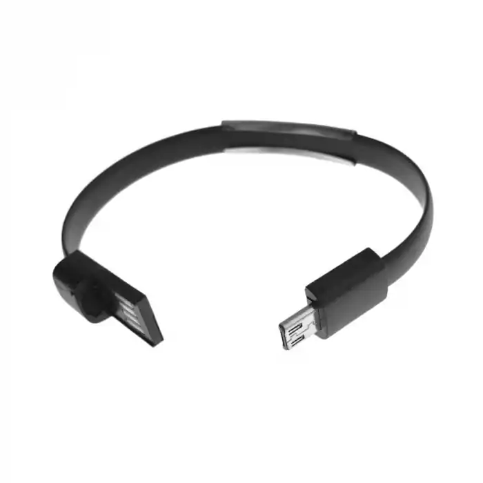 Cablu de incarcare si date USB 2.0 - microUSB,20 cm, tip bratara, negru Premium