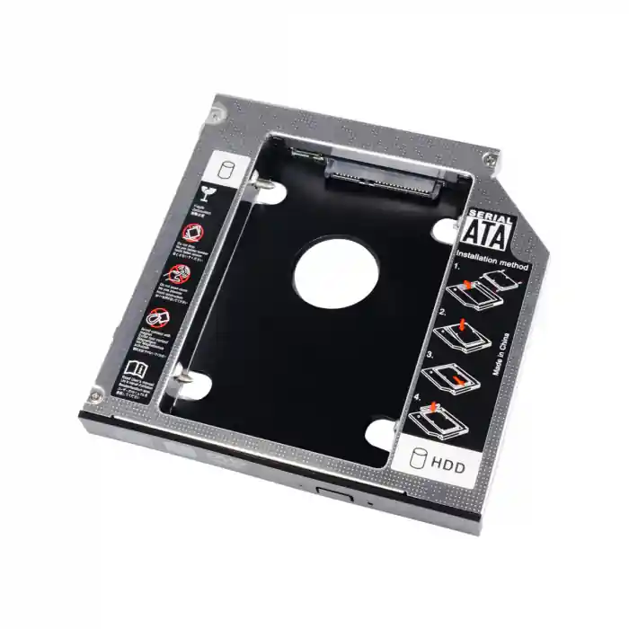 Adaptor inlocuire unitate optica 5.25'' cu HDD 2.5'' sau SSD 12.7mm, din otel zincat, cu accesorii Lichidare de stoc