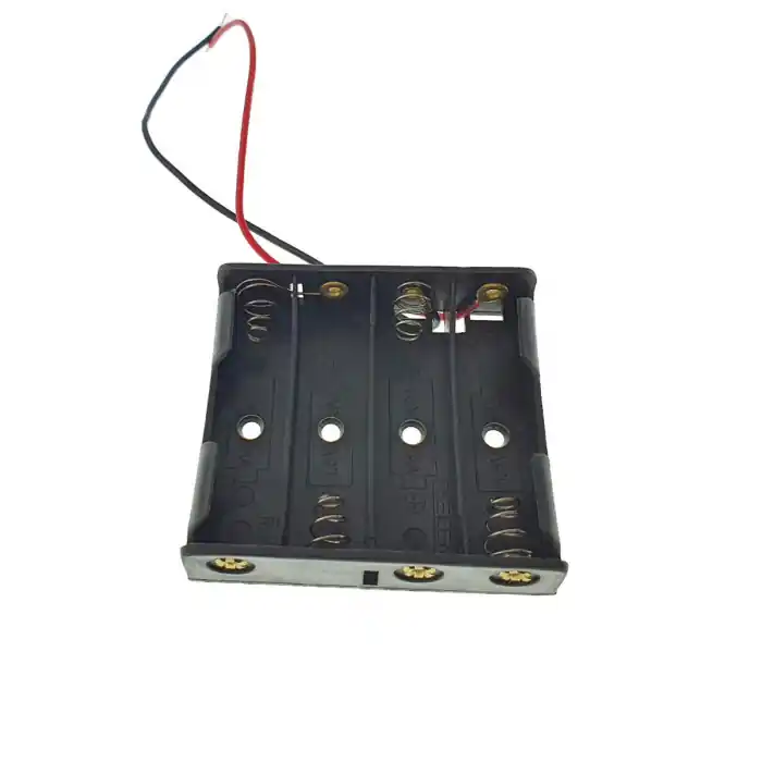Suport Carcasa 4 x Baterii AA R6 cu Fire - Alimentare 6V Proiecte Electronice DIY Jucarii Plastic Negru 61x57mm Lichidare de stoc