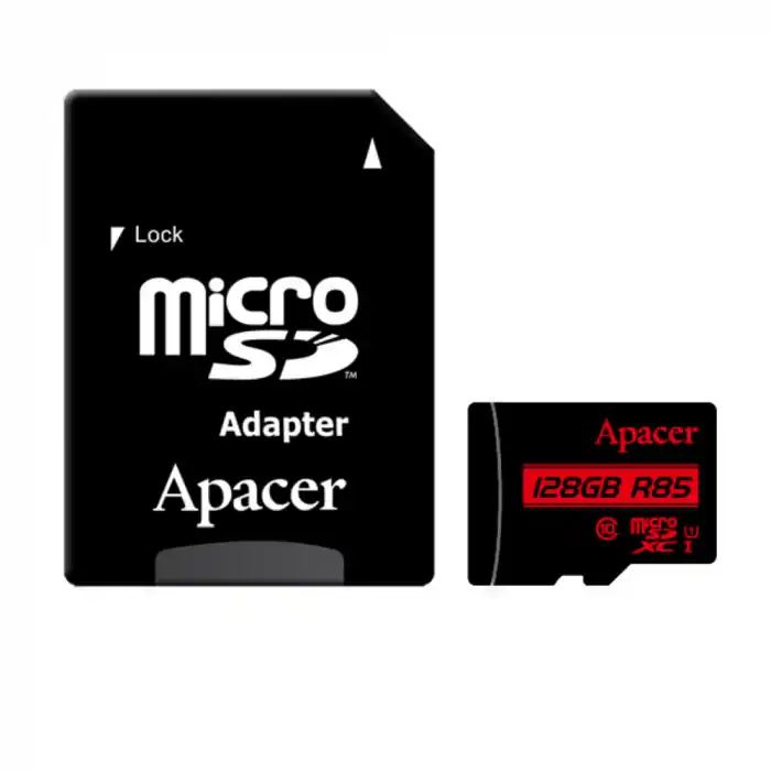 Preț promoțional Card MicroSDXC Apacer, 128GB clasa 10 UHS-I, cu adaptor SD, 85MB/s