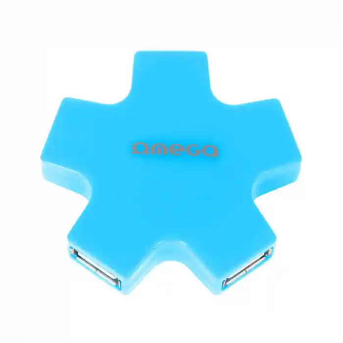 Ofertă Hub USB cu 4 porturi USB 2.0, Omega Star Blue 43520, incarcare, transfer date, conectare periferice, albastru