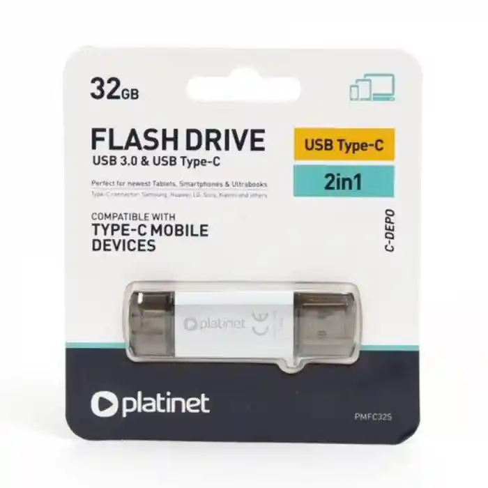 Memorie USB, Platinet, 2 in 1, 32 GB, Negru/Argintiu Bestseller