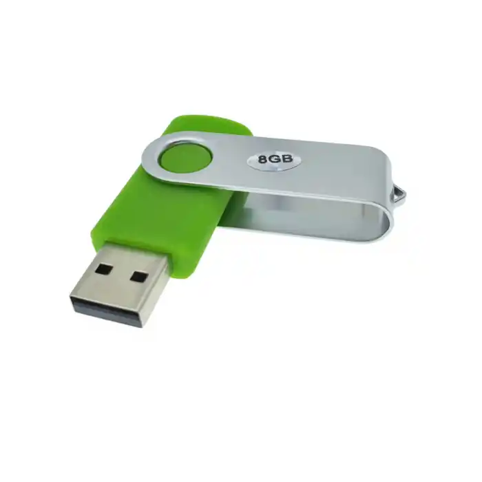 Ieftin Memorie USB 2.0 de capacitate 8 Gb, personalizabila, capac rotativ, verde cu argintiu