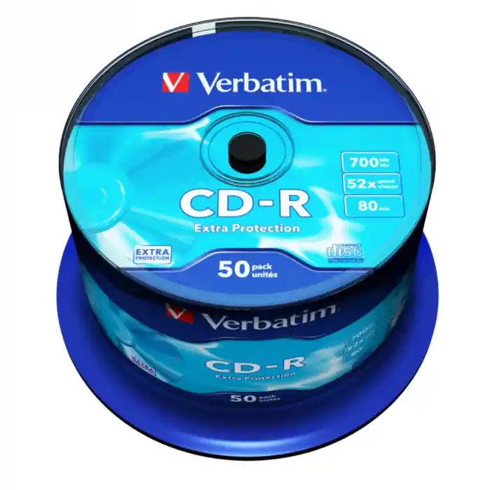 Reducere extra Set 50 CD-R 52X 700 Mb , Verbatim Extra Protection 43351 , inscriptibil , cu logo , ambalare cake box