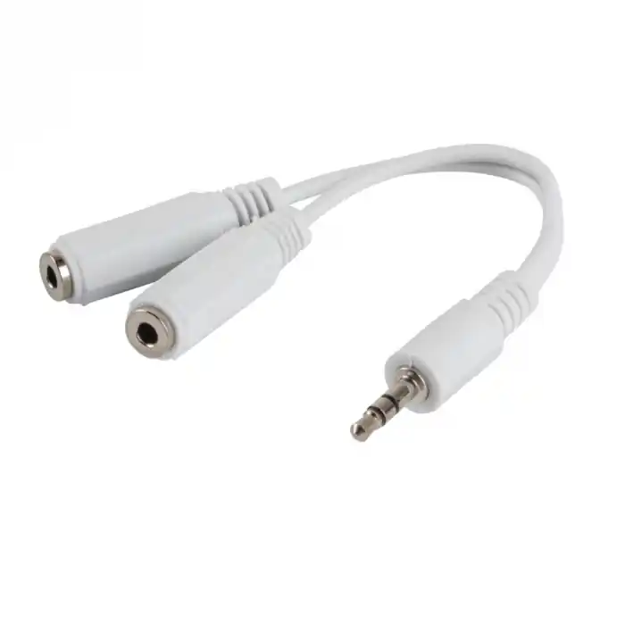 Adaptor audio stereo Jack 3.5 mm 3 pini tata la 2 x Jack 3.5 mm 3 pini mama, 10 cm, Alb Mai ieftin