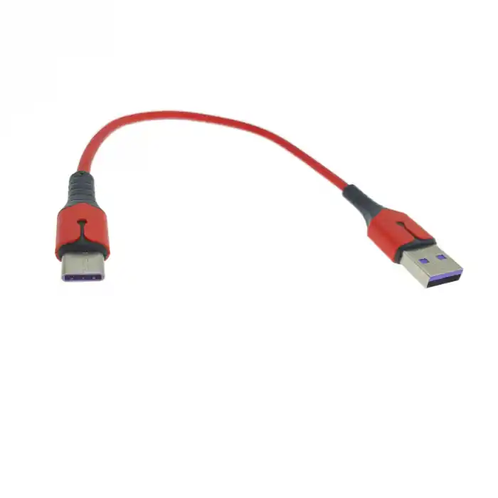 Cablu premium de incarcare rapida, LED, USB 2.0 tata la USB tip C tata, Liquid Soft Rubber, 25 cm, 3A, rosu Popular