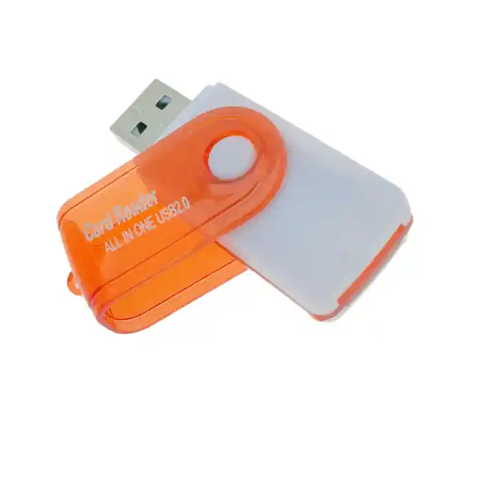 Cititor USB 2.0 pentru carduri de memorie MicroSD, SDHC, M2, MMC, cu capac rotativ, alb cu portocaliu Mai ieftin