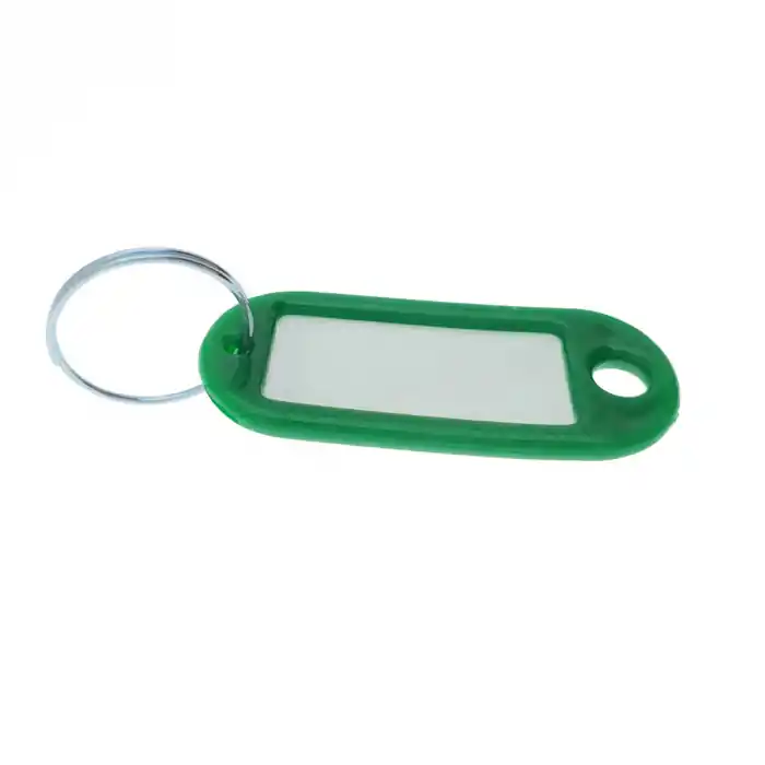 Breloc verde intens cu eticheta identificare si inel de prindere, Key Ring Tag, 52 x 22 mm, din plastic Bestseller