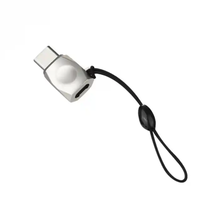 Adaptor USB tip C tata la microUSB mama, HOCO UA8, carcasa aliaj de zinc, cu snur elastic, argintiu Noutate