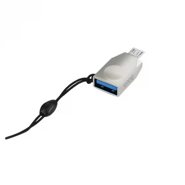 Adaptor OTG microUSB tata la USB 3.0 mama, HOCO UA10, carcasa aliaj de zinc, cu snur elastic, argintiu Livrare expres