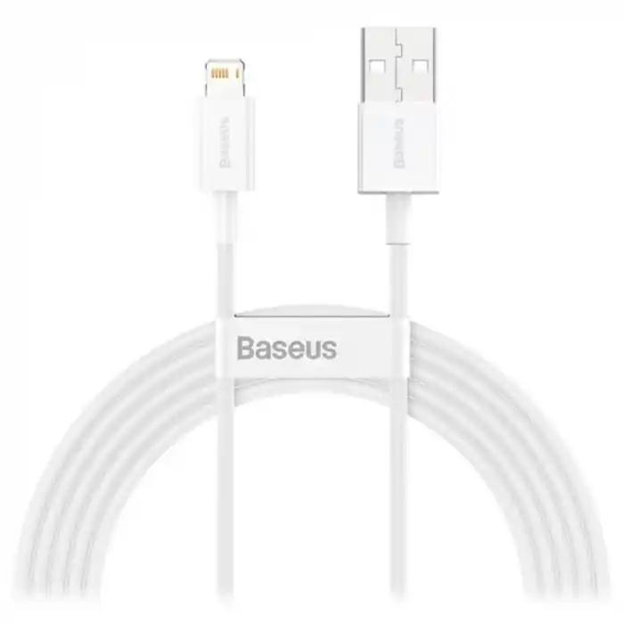 Disponibil imediat Cablu cu conectori USB tata si lightning tata, Baseus Superior Series CALYS-C02, 2.4A, lungime 2m, alb