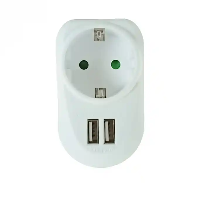 Adaptor priza Schuko cu 2xUSB, 21906, 5V 3.4A, 3680W, 250V 16A, alb Livrare expres
