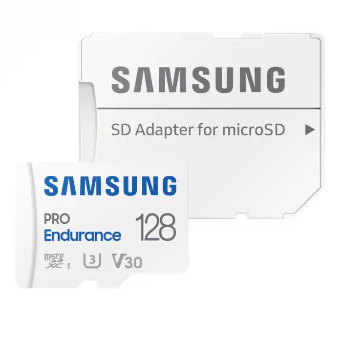 Card microSDXC 128 Gb, Samsung Pro Endurance, U3, V30, 100/40/Mb/s, cu adaptor Disponibil imediat