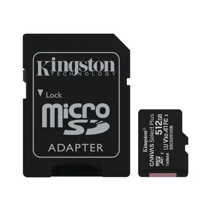 Ieftin Card de memorie Kingston Canvas Select Plus, MicroSD, 512GB, Class 10, UHS-I Performance, U1, V30 + Adaptor