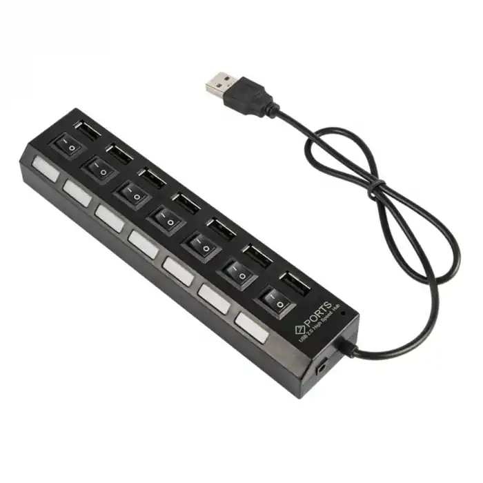 Hub USB 2.0 cu 7 porturi, Blow 09884, LED, buton on/off, lungime cablu 44cm, negru Preț mic