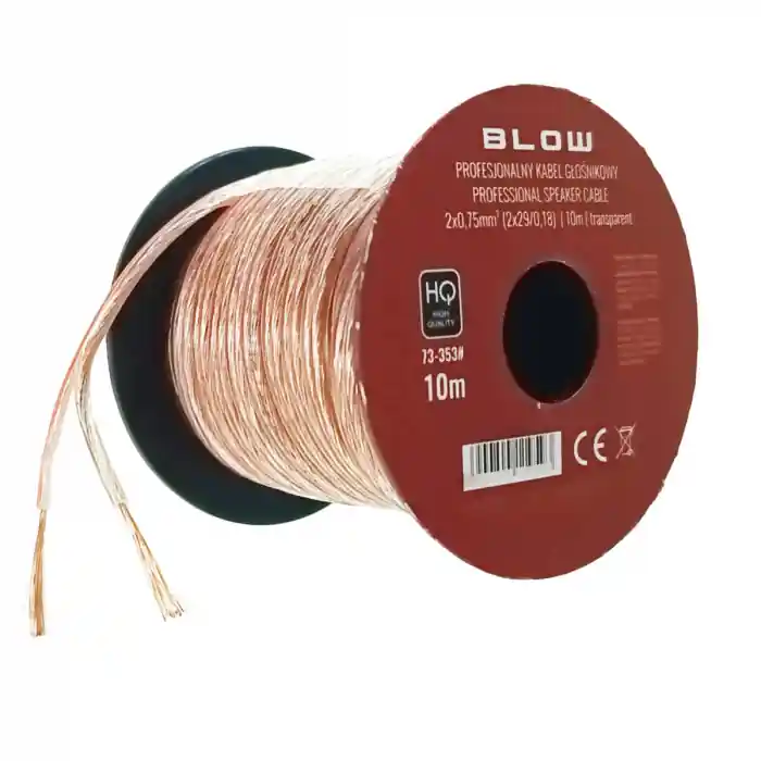 Cablu profesional audio pentru difuzoare, Blow 11959, 2x0.75mm, lungime 10m, transparent Preț mic