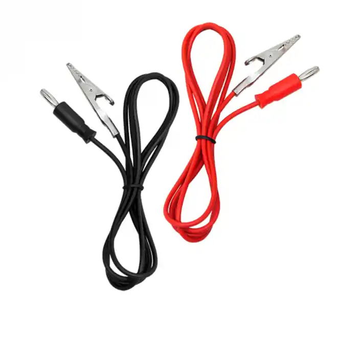 Set 2 cabluri electrice, cu mufe banana si cleme tip crocodil, 15A, Xtreme 07467, 100cm lungime, rosu si negru Ultima șansă