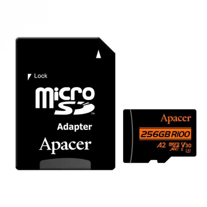 Ofertă exclusivă Card microSDXC 256 GB, UHS-I U3, V30, A2, Apacer R100, cu adaptor SD