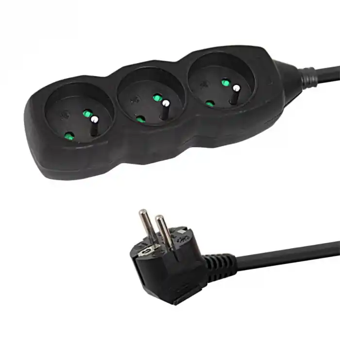 Ultima șansă Prelungitor cu 3 prize si cablu cu lungime de 1.5m, 250V, 16A, sarcina maxima 3680W, cu impamantare si protectie copii, ES-96152, negru