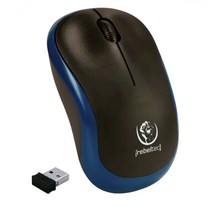 Disponibil imediat Mouse wireless 2.4 GHz cu receptor USB mini, Rebeltec Meteor, 1000 dpi, 3 butoane, 2 x AA, negru cu albastru