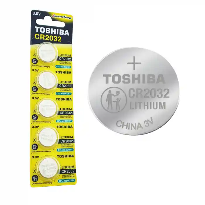 Disponibil imediat Set 5 baterii litiu 3V CR2032, tip moneda, Toshiba, in blister