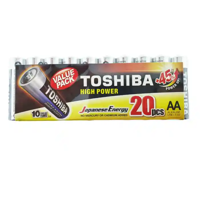Set 20 baterii LR06 alcaline, Toshiba High Power AA, 1.5V, infoliate Ofertă limitată