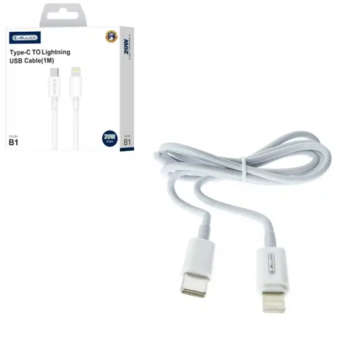 Cablu USB Tip C tata la conector tip lightning, JELLICO B1, PD 20W, lungime 100 cm, Alb Livrare rapidă