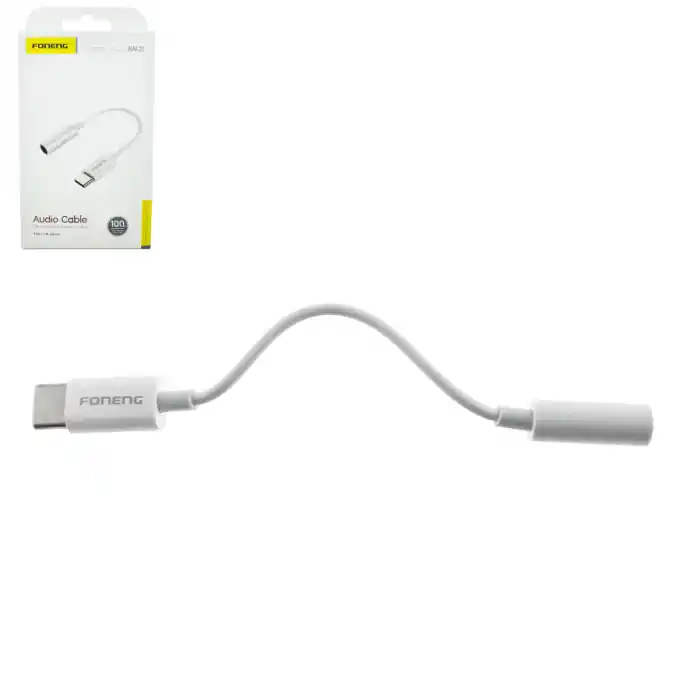 Adaptor Type C la port Jack 3.5mm cu cablu 6 cm, Foneng BM21, in blister, alb Ofertă specială