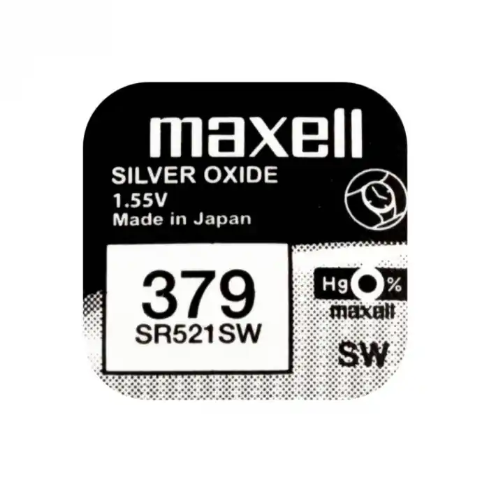 Baterie de ceas tip buton, Maxell SR521SW / 379 / AG0, 1.55V, 5.8mm diametru x 2.15mm inaltime, capacitate 13-16 mAh, oxid de argint, in blister o bucata Livrare gratuită