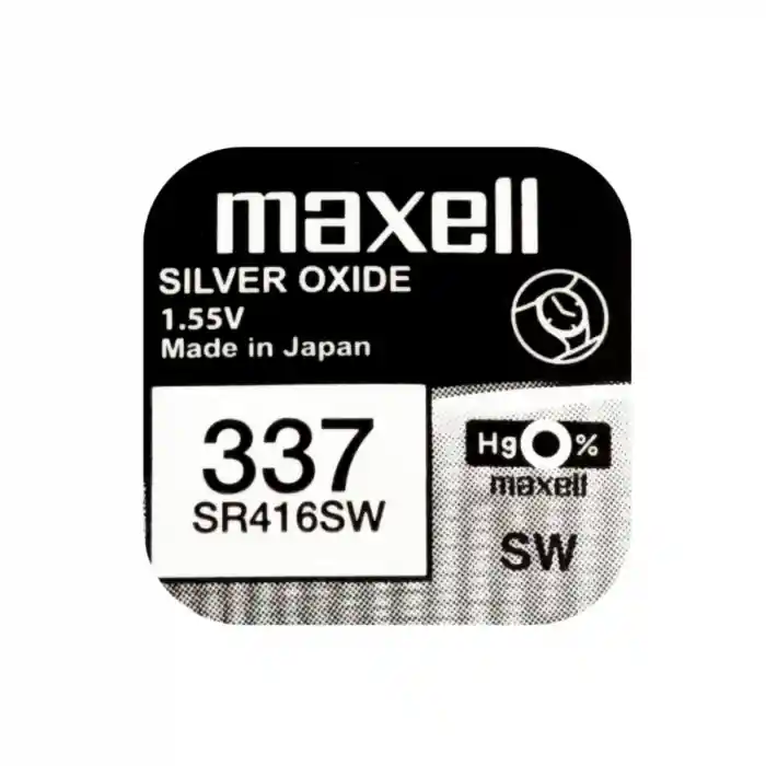 Baterie de ceas tip buton, Maxell SR416SW 337, 1.55V, 4.8mm diametru x 1.65mm inaltime, capacitate 8.3 mAh, oxid de argint, in blister o bucata Premium