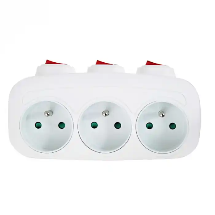 Adaptor priza tripla cu 3 intrerupatoare individuale, 3680W, 16A, cu impamantare, dimensiuni 152 x 85 x 82 mm, alb Reduceri