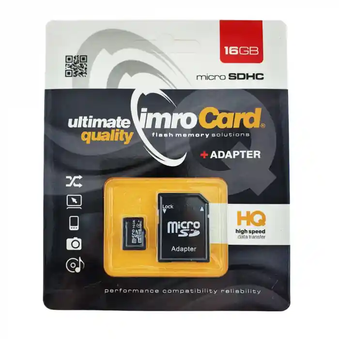 Plată sigură Card Memorie IMRO microSDHC 16GB Clasa 4 cu Adaptor, in blister