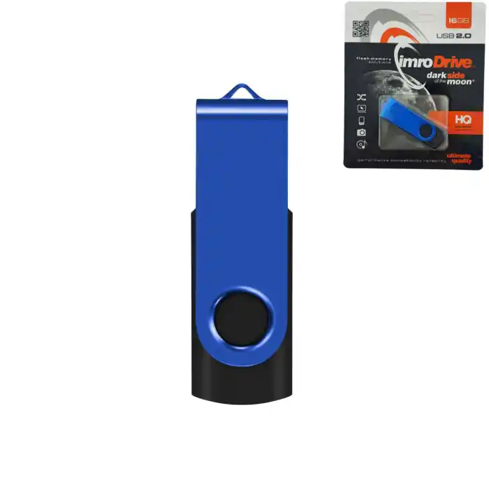 Memorie USB Imro Drive 16GB USB 2.0 cu capac rotativ, albastra cu negru Reducere extra