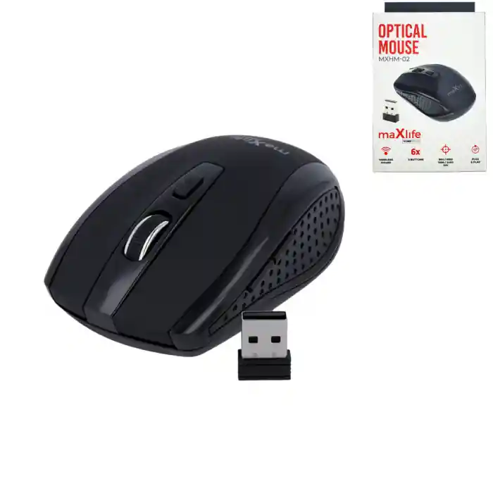 Mouse Wireless Maxlife Home Office MXHM-02, 800/1200/1600 DPI, 6 butoane, dimensiuni 98 x 58 x 35mm, negru Bestseller