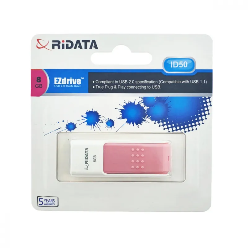 Memorie USB 2.0 Flash Drive RiDATA 8 GB, EZdrive ID50, conector retractabil, roz Ofertă limitată