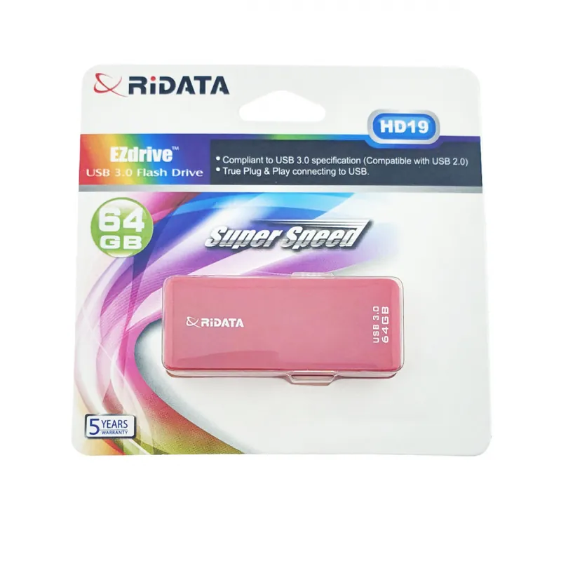 Memorie USB 3.1 Flash Drive RiDATA 64GB, EZdrive HD19RD, conector retractabil, roz Nu rata