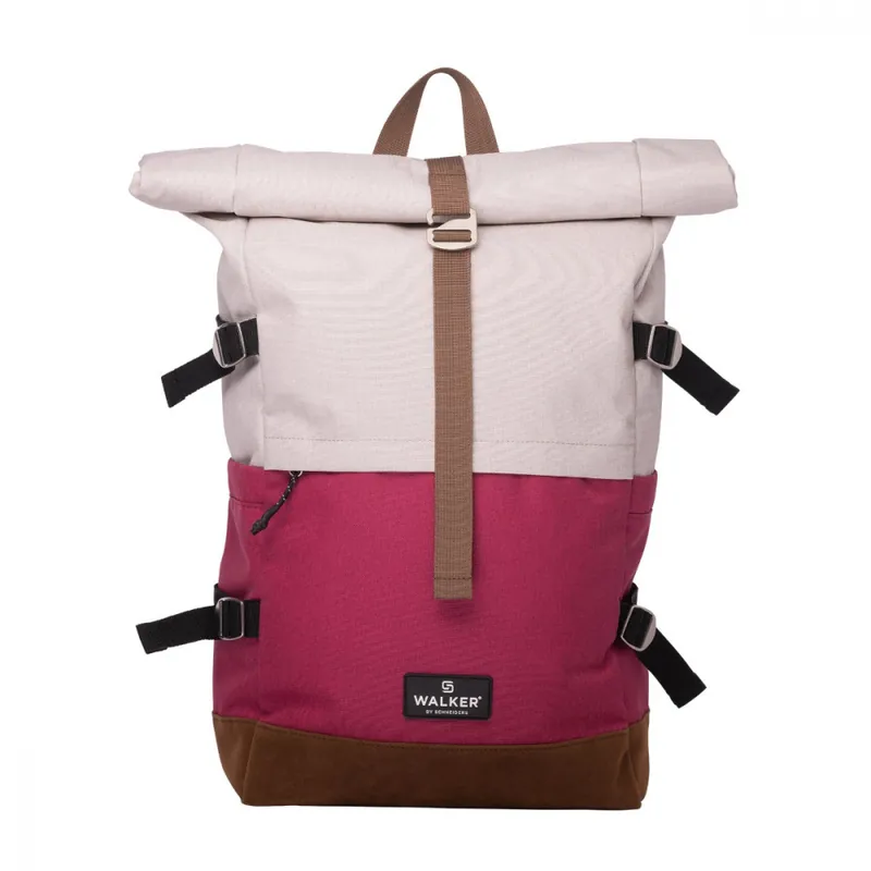 Rucsac lifestyle Roll Up Two, produs Walker by Schneiders, 29x45-64x17 cm, crem popcorn-roz magenta Cumpărături sigure