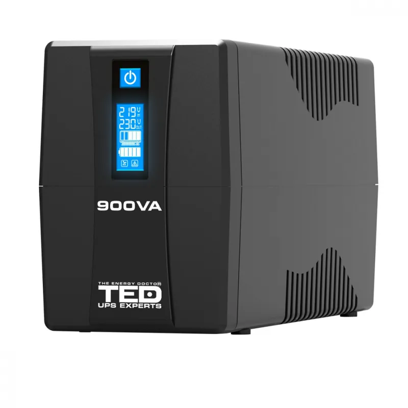 UPS Line Interactive 900VA 500W LCD 2 Iesiri Schuko Management USB AVR pentru PC & Electronice Casnice TED Electric TED003942 Premium