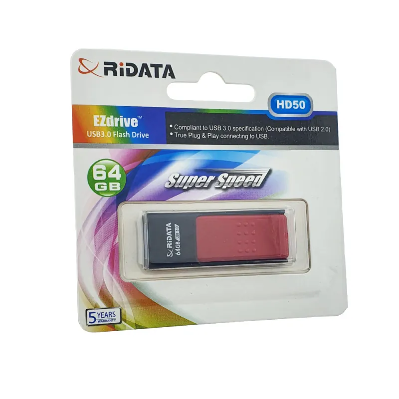 Reducere Memorie USB 3.0 Flash Drive RiDATA 64GB, EZdrive HD50, conector retractabil, rosu