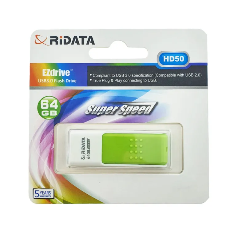 Memorie USB 3.0 Flash Drive RiDATA 64GB, EZdrive HD50, conector retractabil, verde Expediere rapidă