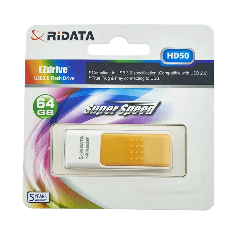 Memorie USB 3.0 Flash Drive RiDATA 64GB, EZdrive HD50, conector retractabil, portocaliu Cumpără acum