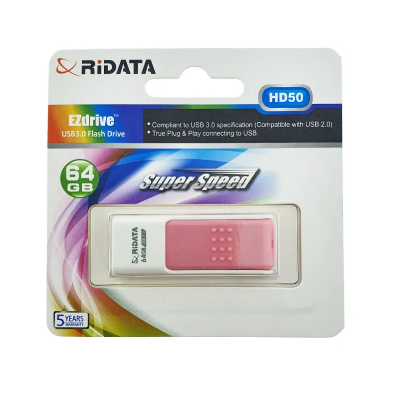 Memorie USB 3.0 Flash Drive RiDATA 64GB, EZdrive HD50, conector retractabil, roz Reduceri