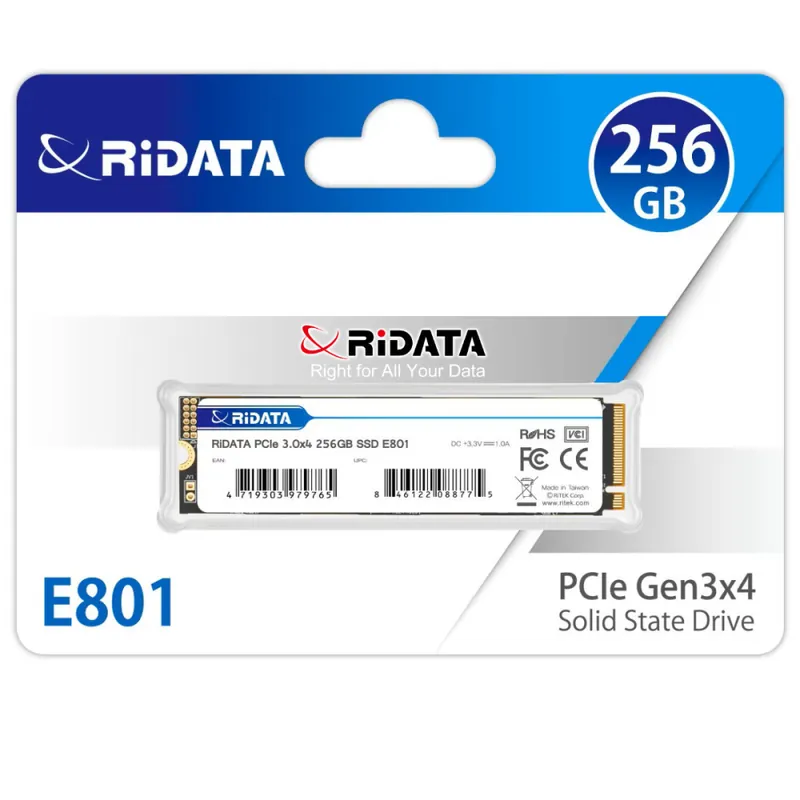 Promoție SSD PCIe M.2 NVMe RIDATA E801, 256 GB, Viteza Citire 2100 MB/s, Upgrade Laptop & PC, Tehnologie LDPC