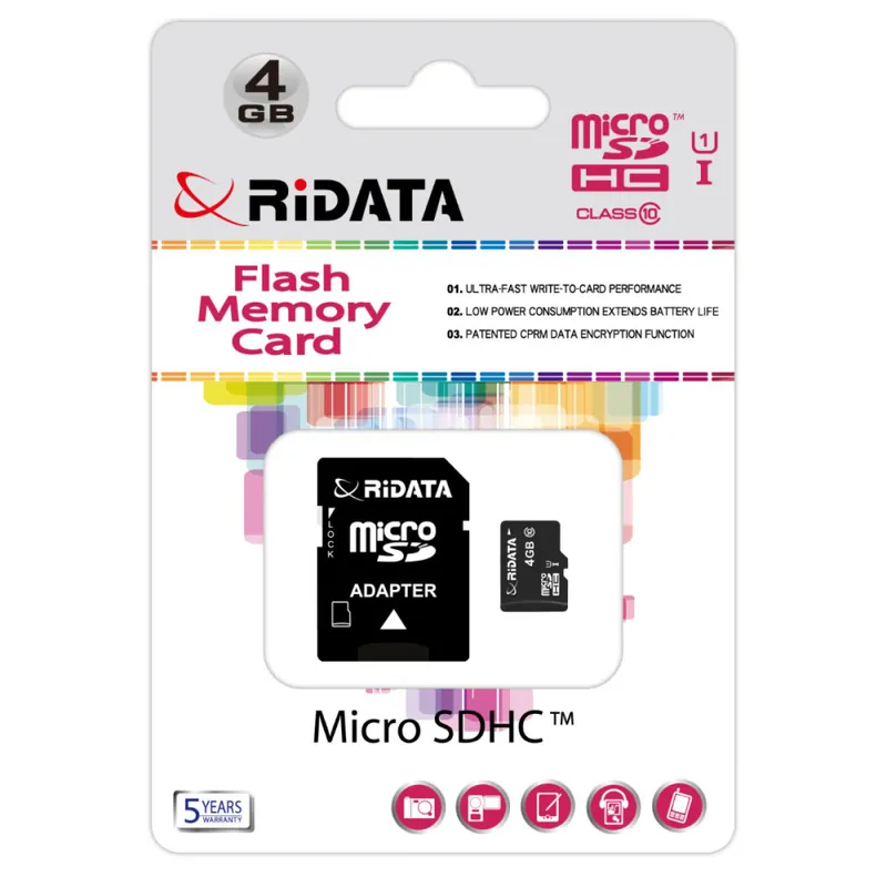 Preț redus Card memorie microSDHC 4GB UHS-I U1 Clasa 10, RiDATA Flash Memory, cu adaptor SD, camera foto, navigatie GPS